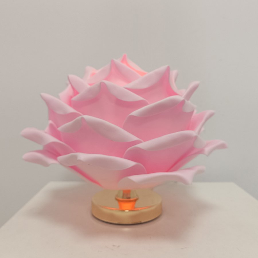 White 3D Lotus Table Lamp with Large Rose Metal Glossy Base - Zen-Inspired Floral Decor for Homestay Bedrooms, Ideal Gift