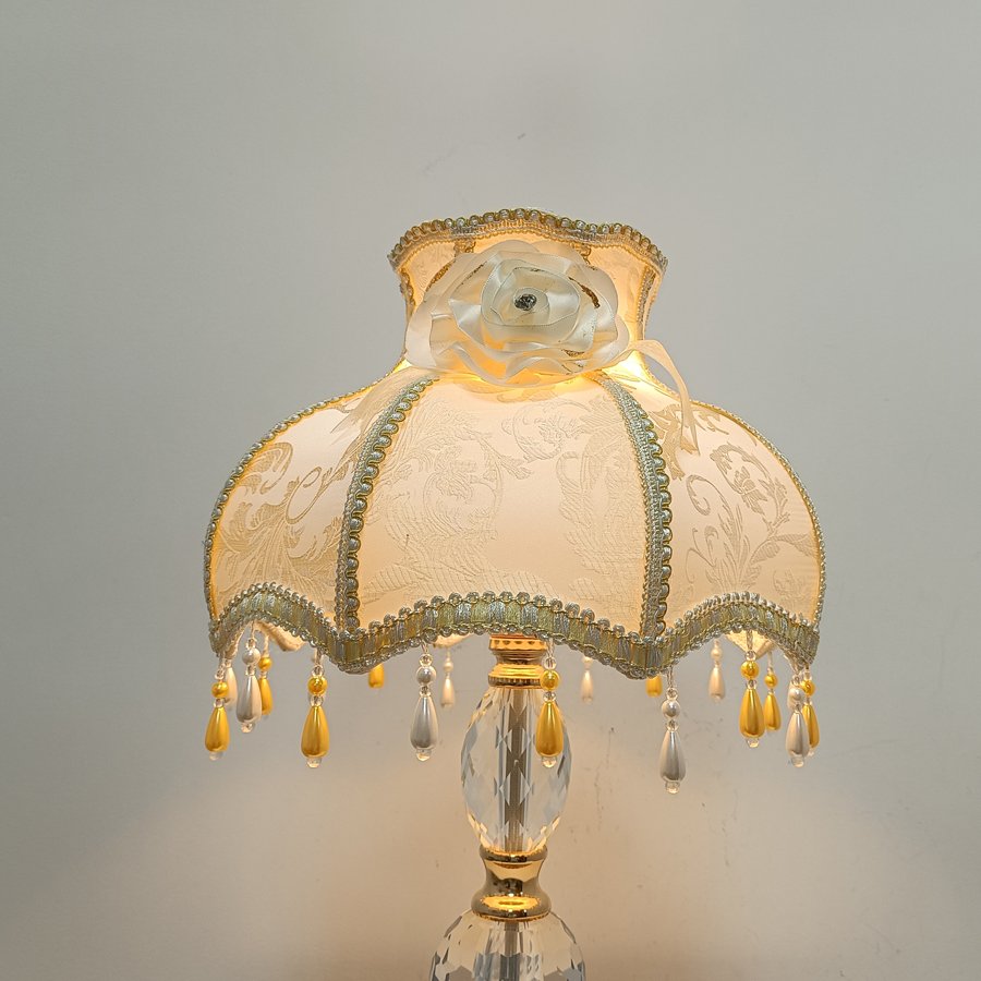European Vintage Jacquard Fabric Lampshade, Beige‑Gold Rose Decor Bead Tassel Lamp Shade for Table Lamp Floor Lamp Home Decor