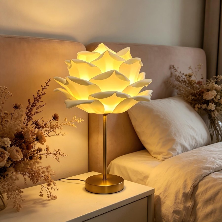 Desktop Table Lamp with Simulated Large Rose‑Petal Shape, Romantic Small Table Lamp for Bridal Chamber and Homestay Decoration