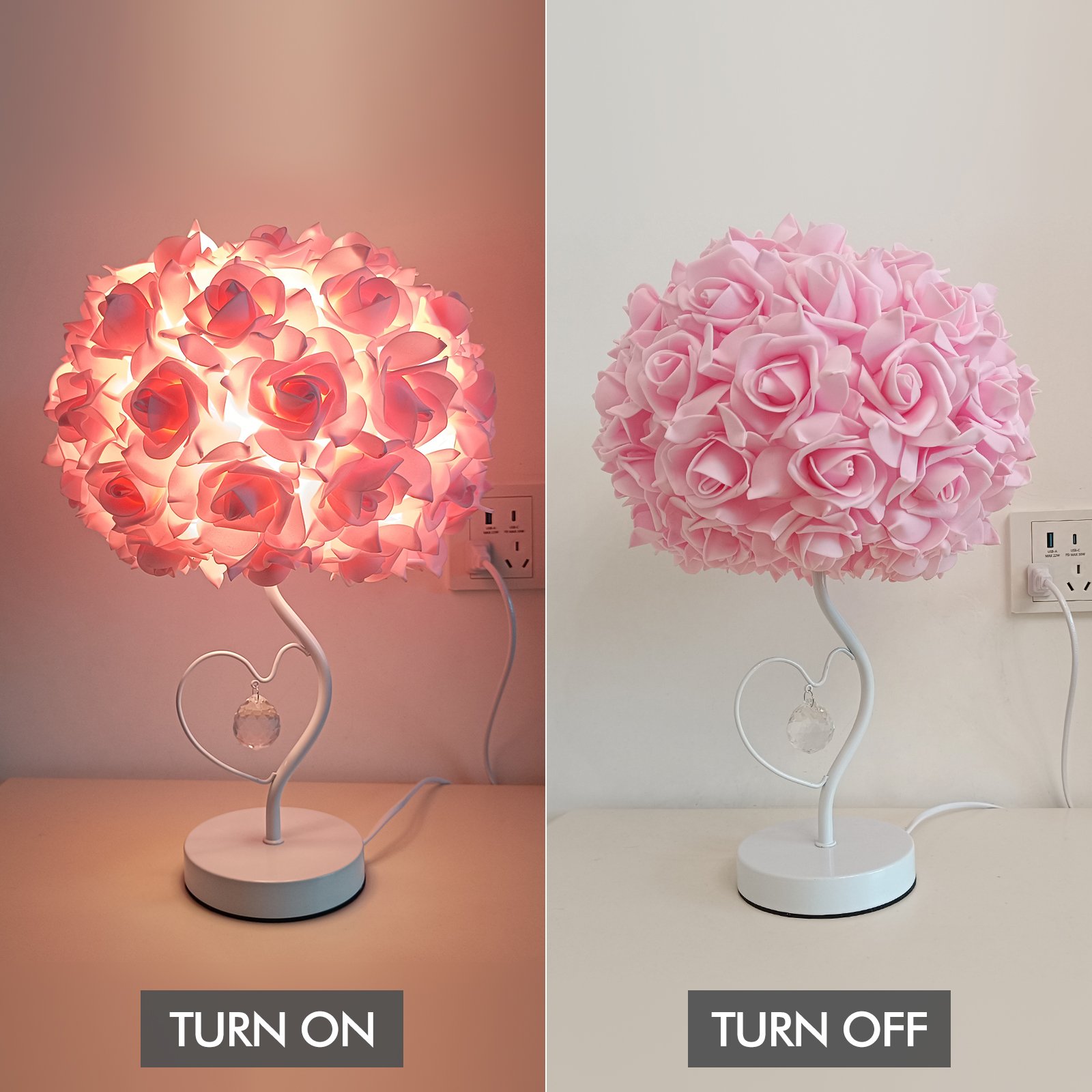 French Romantic Rose Ball Table Lamp – Girlish Heart‑Loving Crystal Pendant Desktop Night Light – Cozy Bedroom Bedside Decorative Lamp