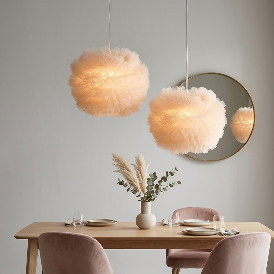 Cream‑style gauze pleated spherical lampshade, soft fluffy gauze lampshade, spherical lampshade shell for wedding‑atmosphere lighting fixtures