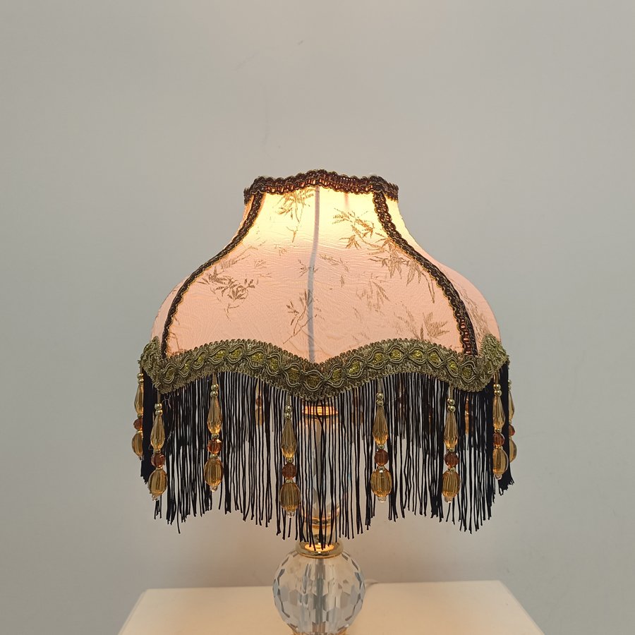 Vintage Octagonal Fabric Lampshade Pink Bamboo Jacquard Black Tassel Beaded Lamp Shade For Table Lamp Bedside Decor