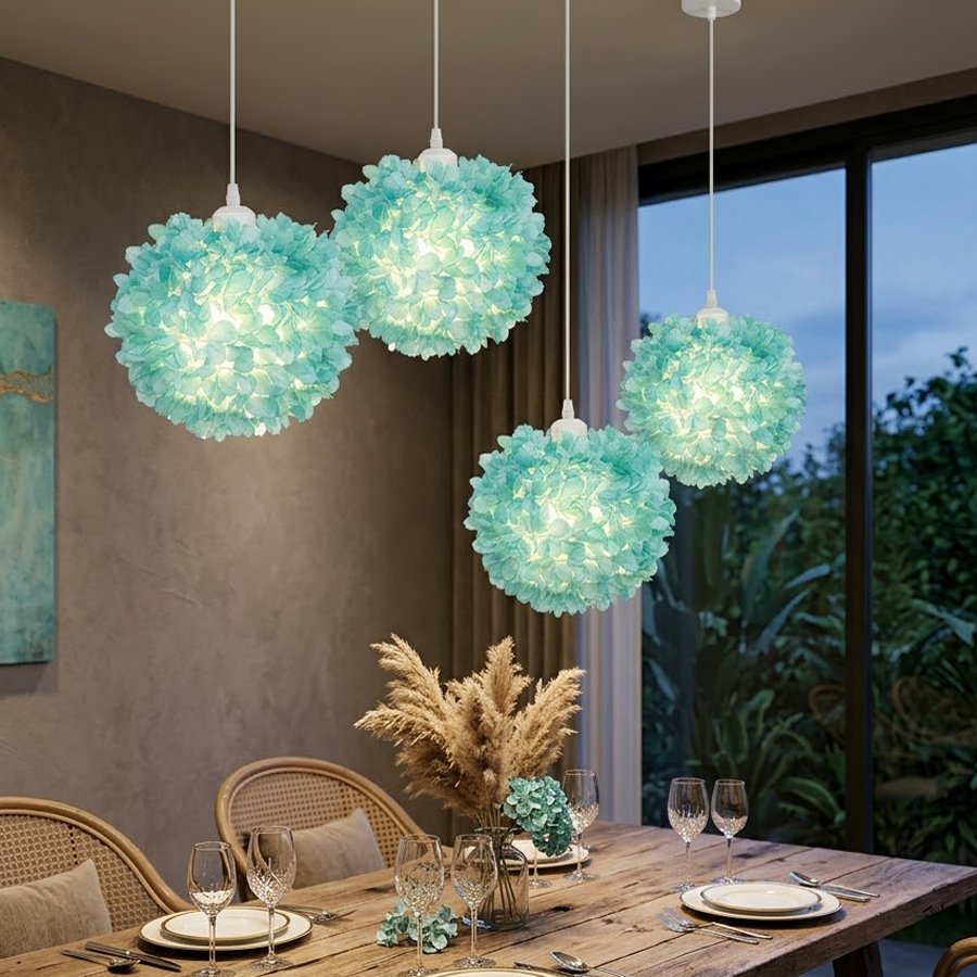 Forest‑style green hydrangea spherical lampshade, artificial flower ball lampshade, flower‑shade accessories for wedding & bedroom table lamps and chandeliers