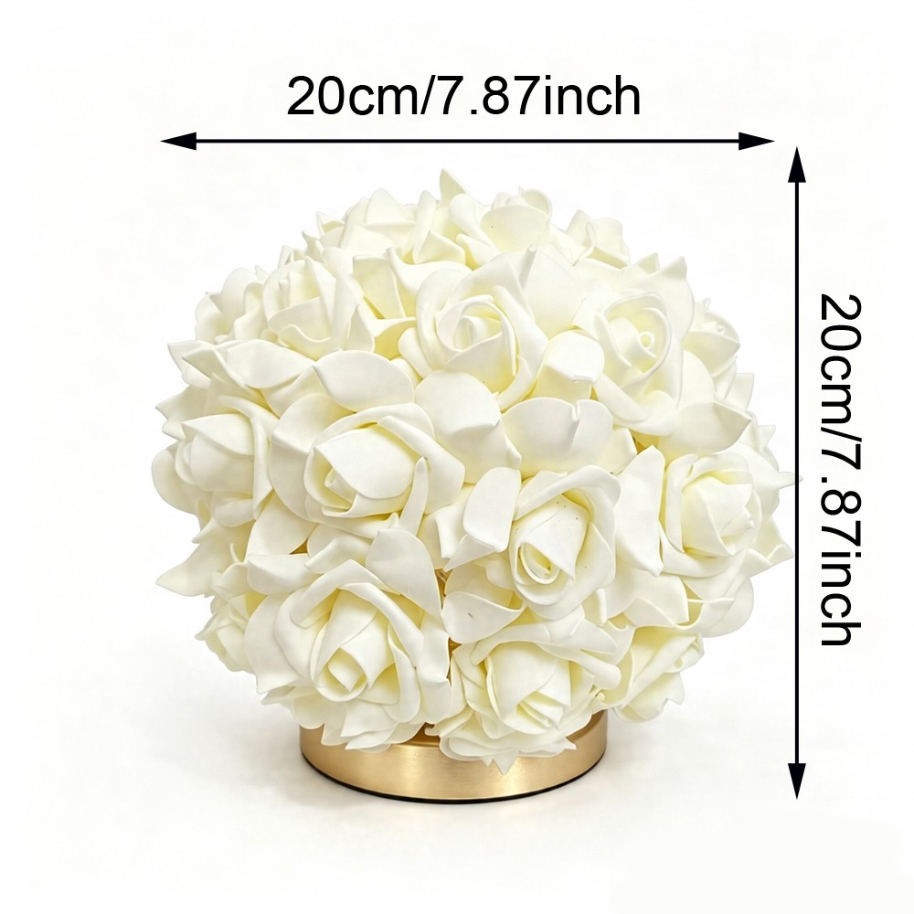 Romantic simulation rose ball USB desk lamp white powder dual color optional light luxury gold base warm light night light French elegant bedroom dressing table desktop decorative light Valentine's Day wedding anniversary home gift lighting