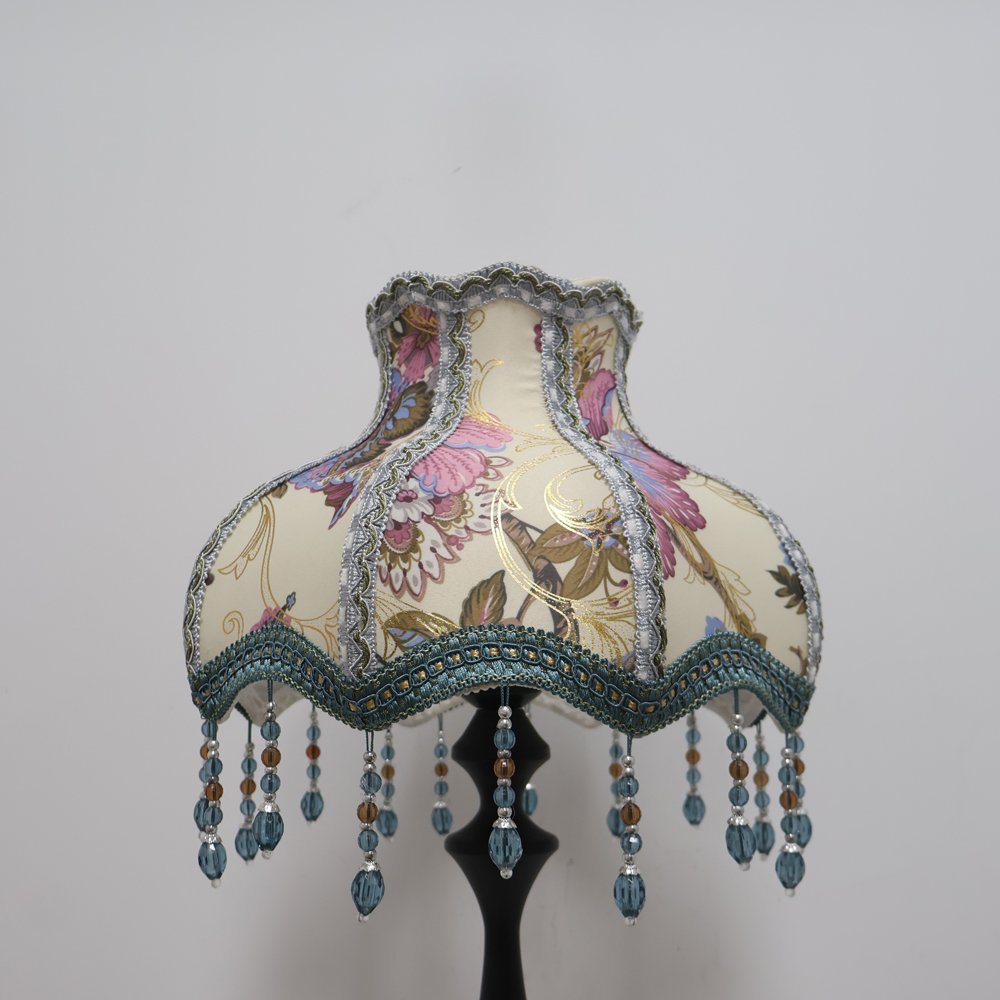 Vintage French Floral Lampshade, Victorian Jacquard Fabric Table Lamp Shade Replacement with Beaded Tassels, Antique Room Decor (Lampshade Only)