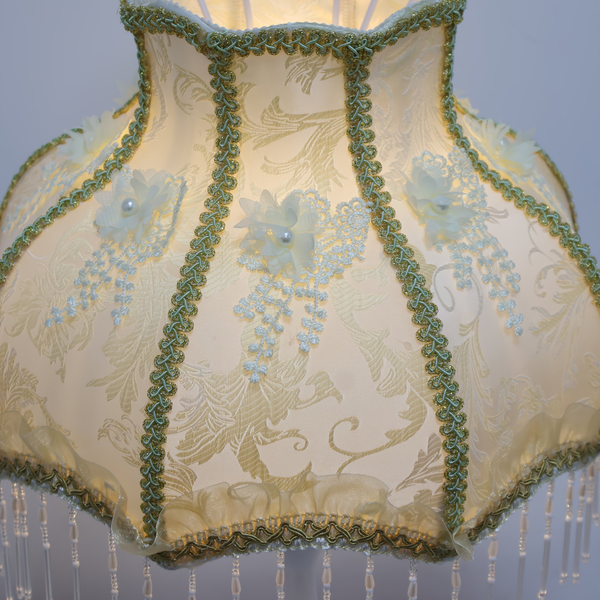 Vintage-style lace silk embroidered pearl linen shades