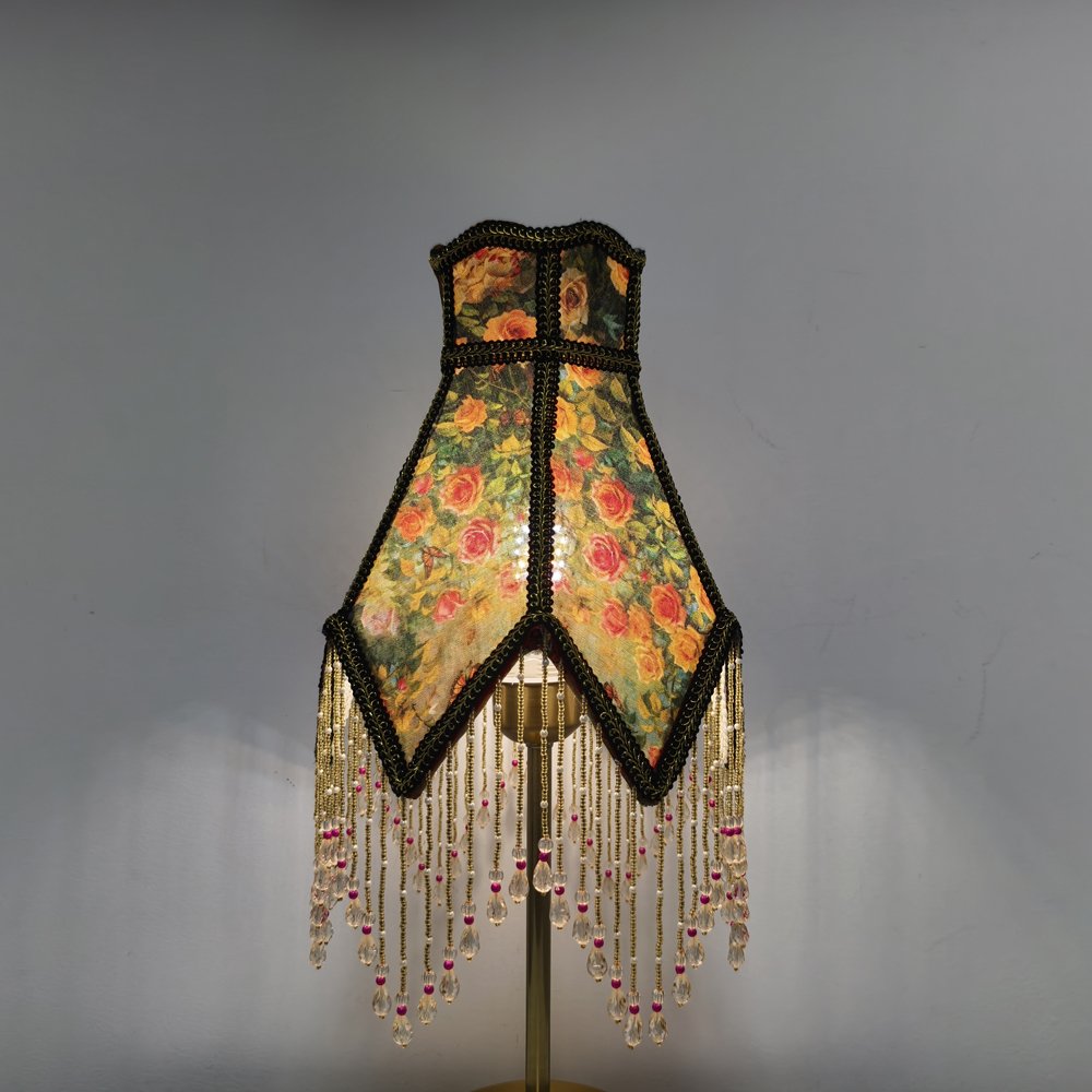 Gothic Romantic Floral Lampshade for Desk Lamp, Retro Oil Painting Style Light Shade with Fringe, Antique Home Decor