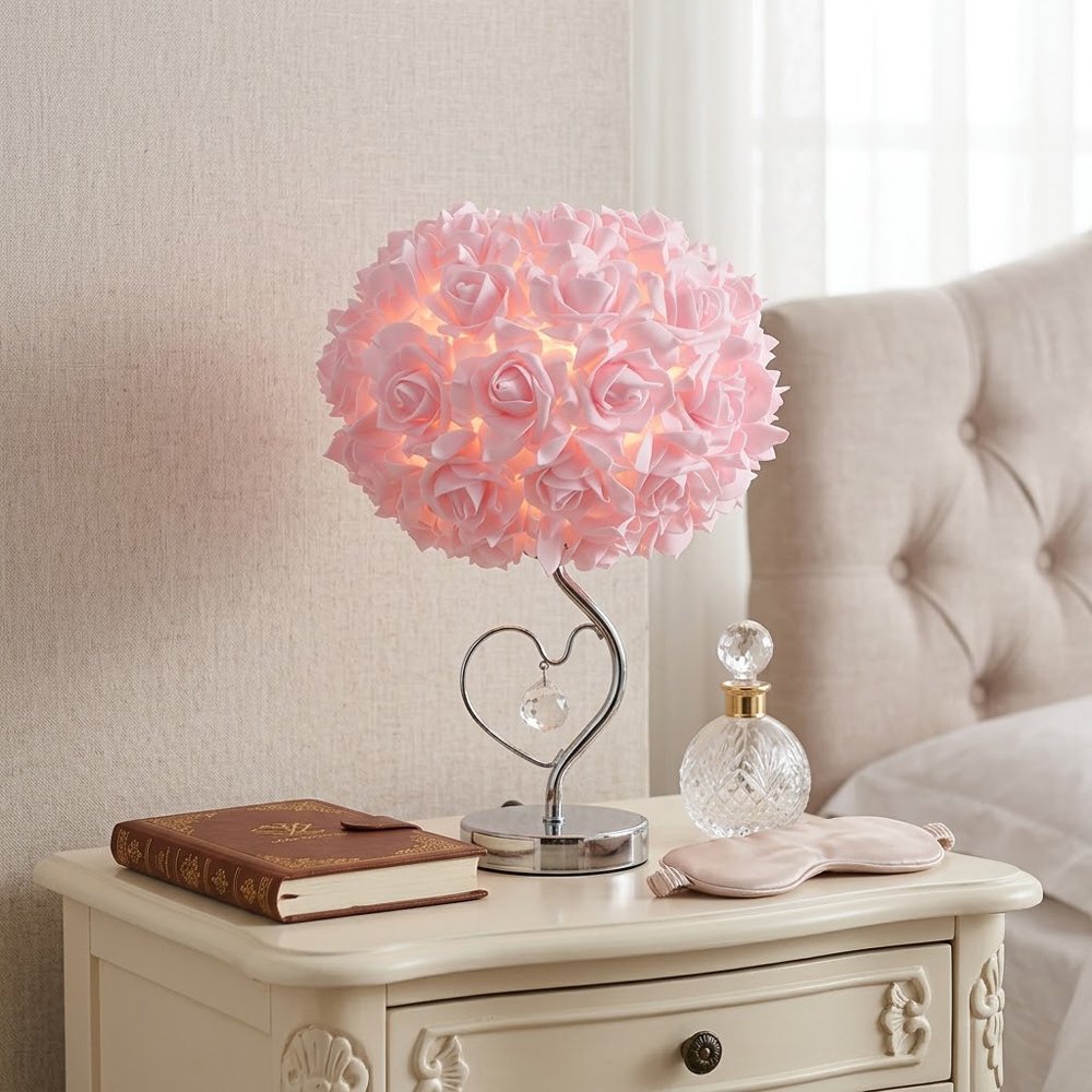 Romantic Rose Flower Lampshade, 26cmx19cm Aesthetic Floral Table Lamp Shade Replacement, Cottagecore & Coquette Room Decor (Lampshade Only)