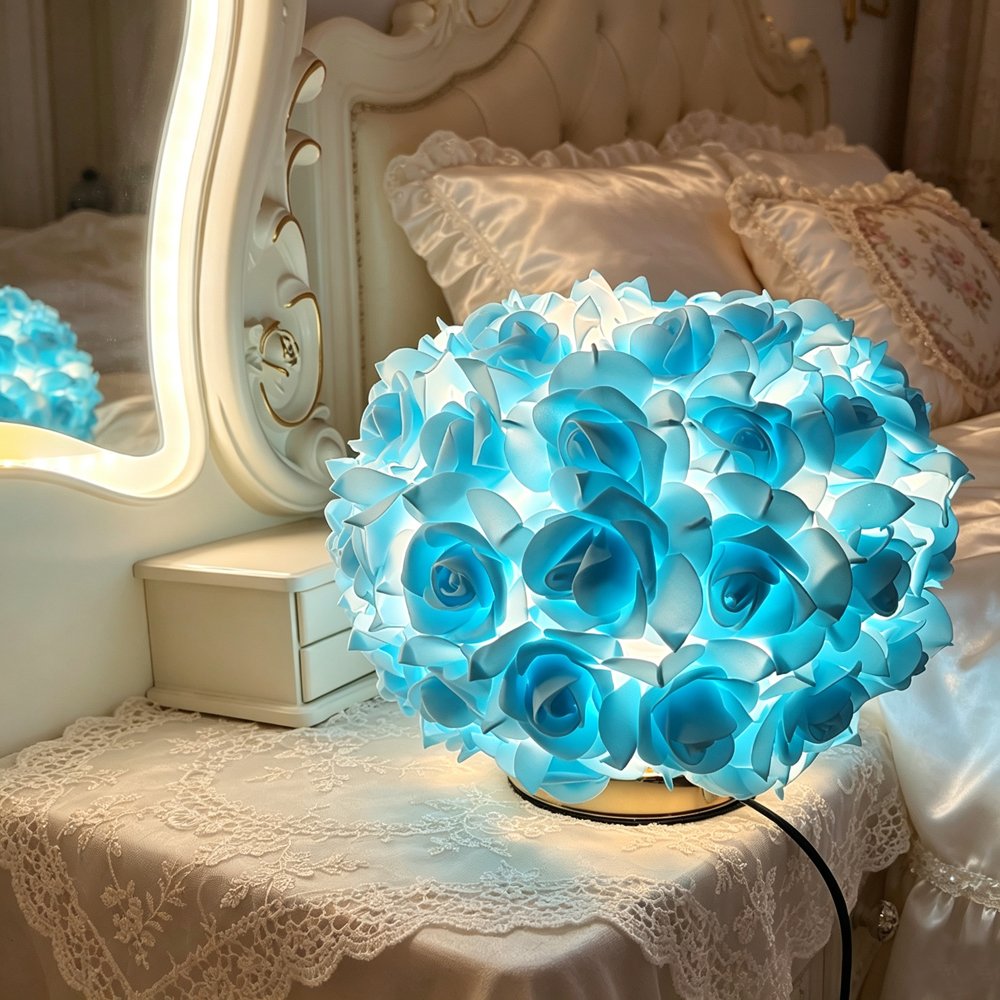 Romantic Rose Flower Lampshade, 26cmx19cm Aesthetic Floral Table Lamp Shade Replacement, Cottagecore & Coquette Room Decor (Lampshade Only)
