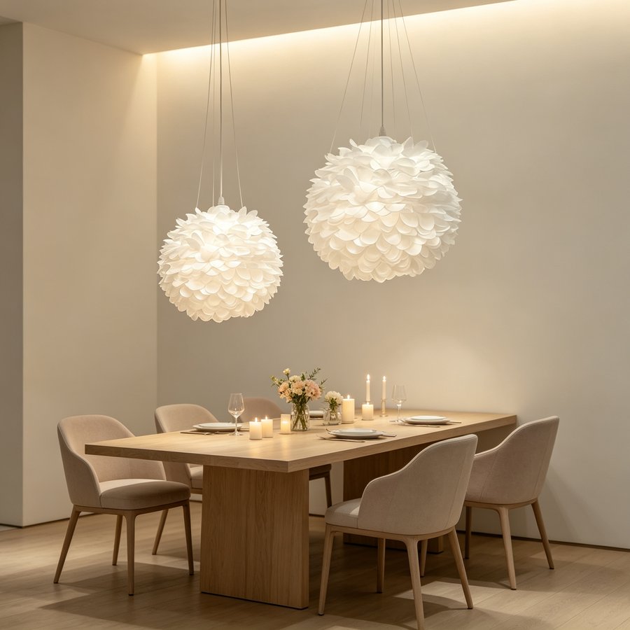 White Fabric Petal Sphere Lampshade, Romantic Flower Shaped Lamp Shade for Pendant Light Table Lamp Home Decor