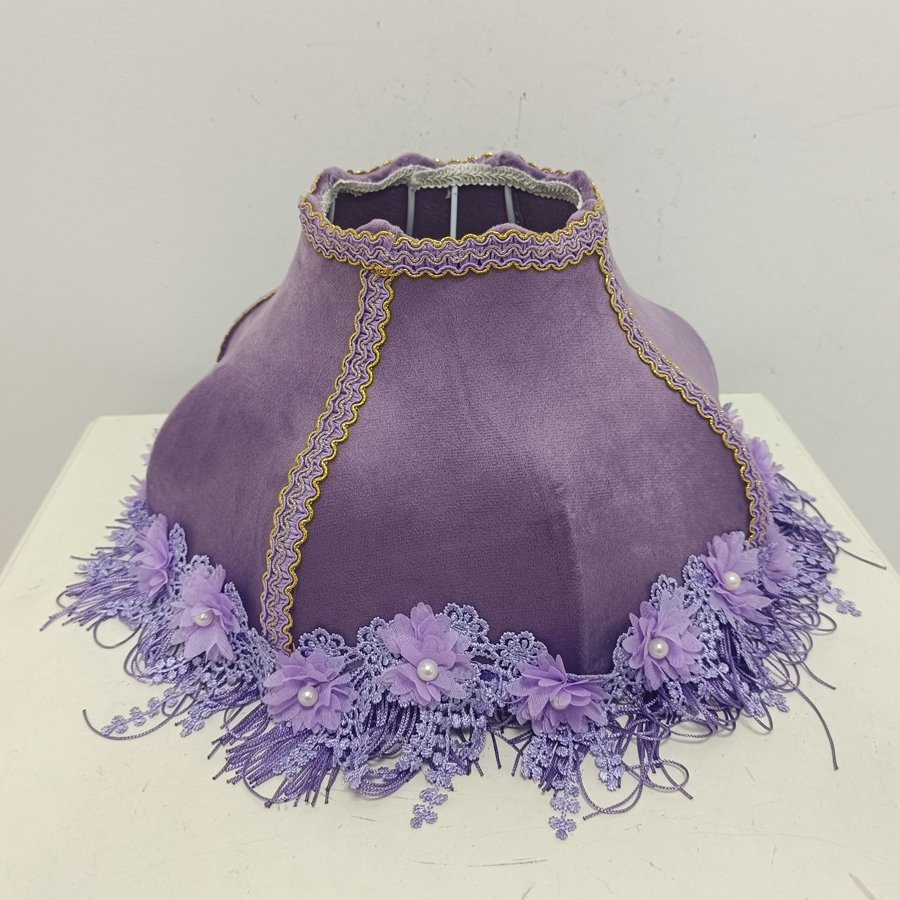 Purple Velvet Fabric Lampshade Flower Pearl Lace Purple Tassel Lamp Shade For Table Lamp Bedroom Vintage Home Decor