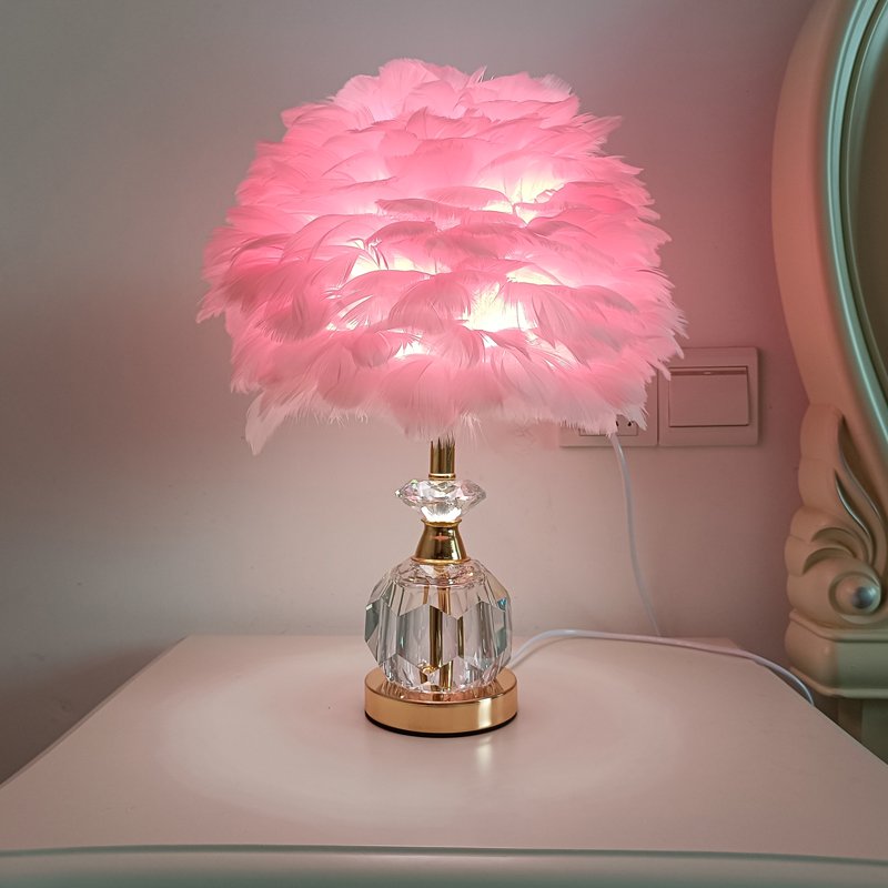 Romantic Feather Desk Lamp for Bedroom, Luxury Crystal & Gold Base Night Light, Aesthetic Cute Room Decor
