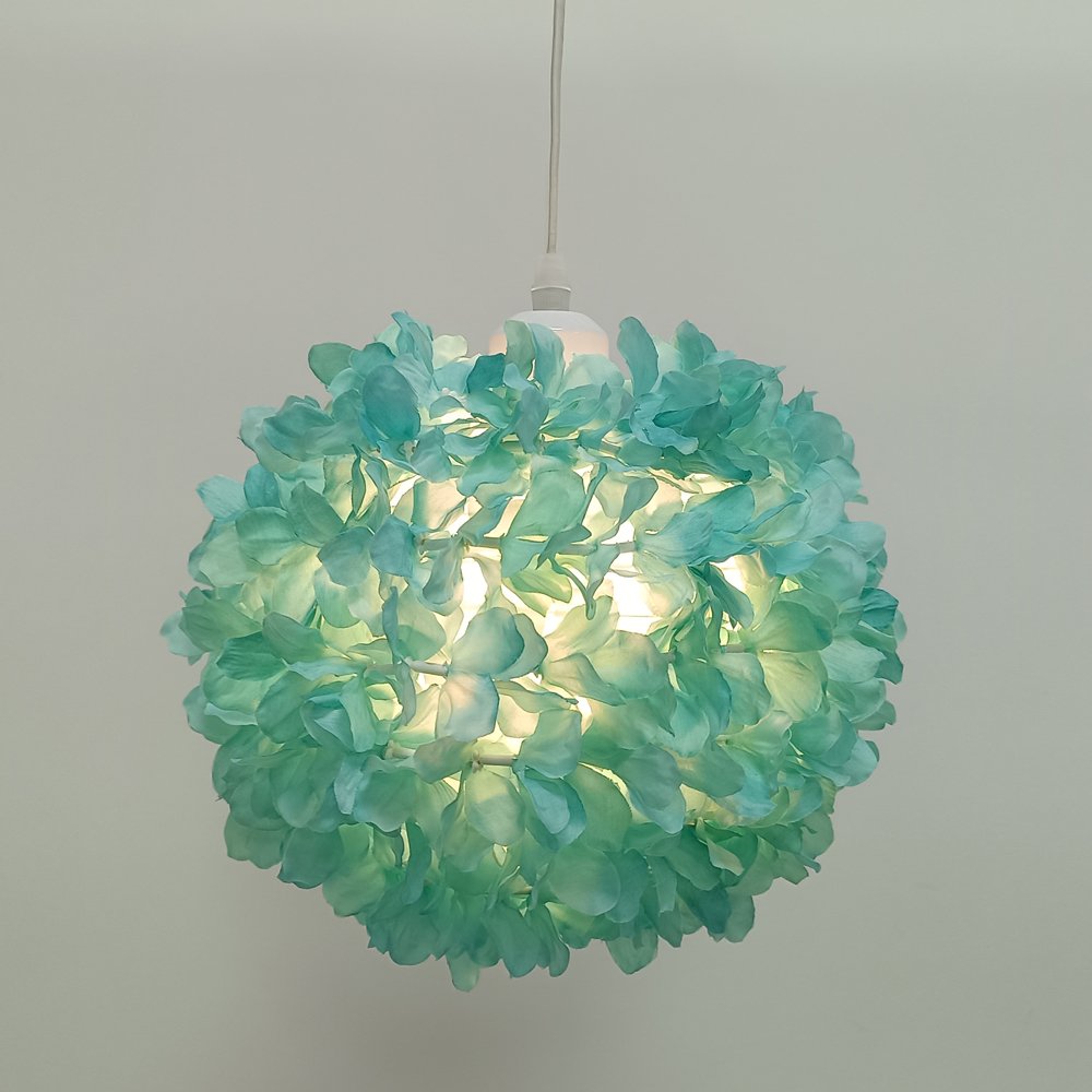 Forest‑style green hydrangea spherical lampshade, artificial flower ball lampshade, flower‑shade accessories for wedding & bedroom table lamps and chandeliers