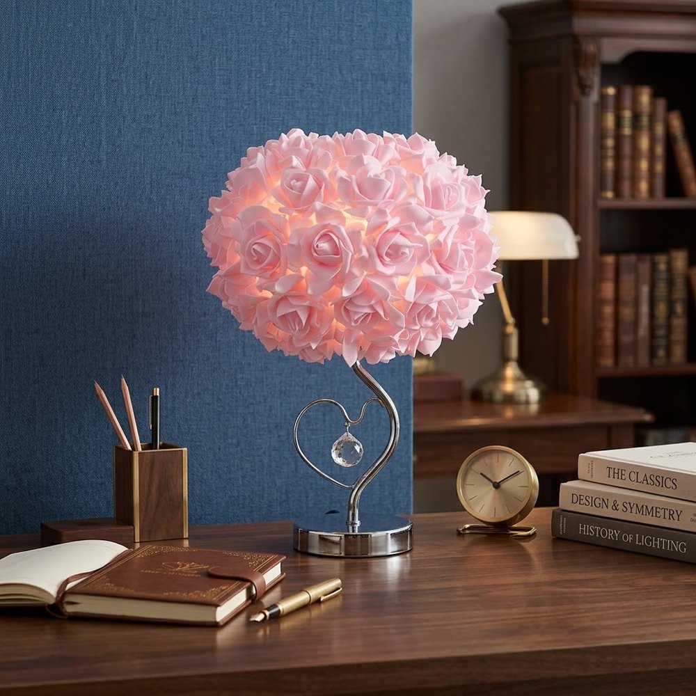 Romantic Rose Flower Lampshade, 26cmx19cm Aesthetic Floral Table Lamp Shade Replacement, Cottagecore & Coquette Room Decor (Lampshade Only)