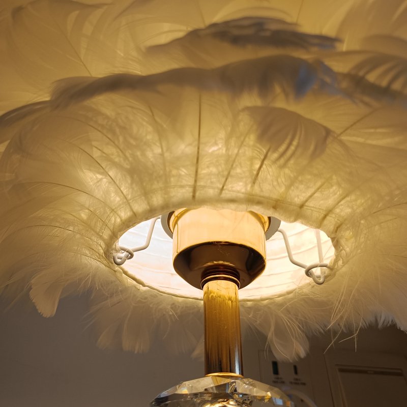 Romantic Feather Desk Lamp for Bedroom, Luxury Crystal & Gold Base Night Light, Aesthetic Cute Room Decor