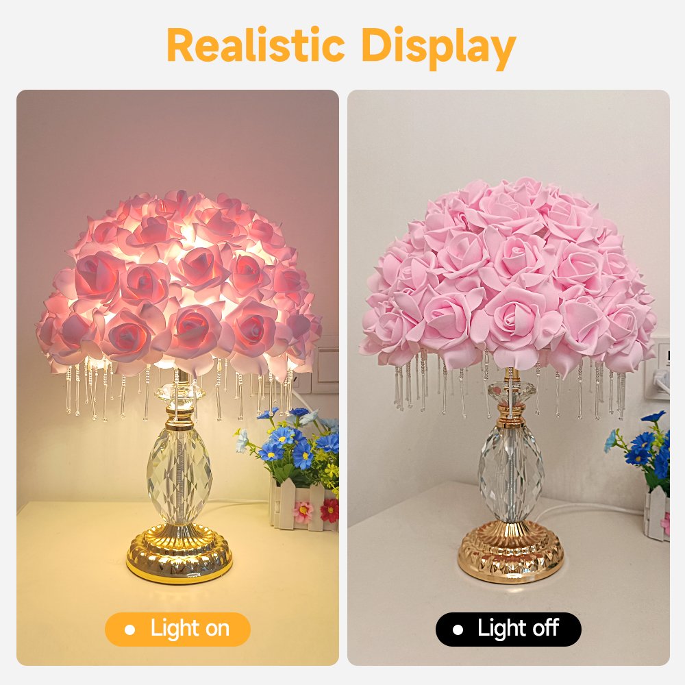 Pink Rose Ball Crystal Table Lamp, Crystal Tassel Vintage Desktop Lamp, Atmosphere Lamp for Wedding Gifts
