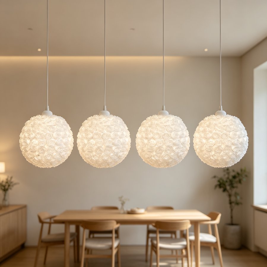 Warm and Romantic White & Taro‑Purple 3D Rose Sphere Fabric Lampshade, Replacement Lampshade Accessory for Girl‑Style Bedroom Pendant Lights and Table Lamps, Lampshade for Wedding Decorative Pendant Lights