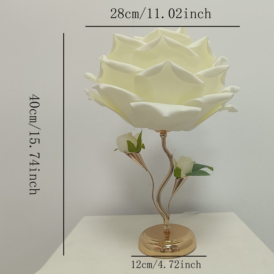 Large‑sized white rose flower table lamp, romantic floral decorative lamp, bedroom ambient bedside lamp