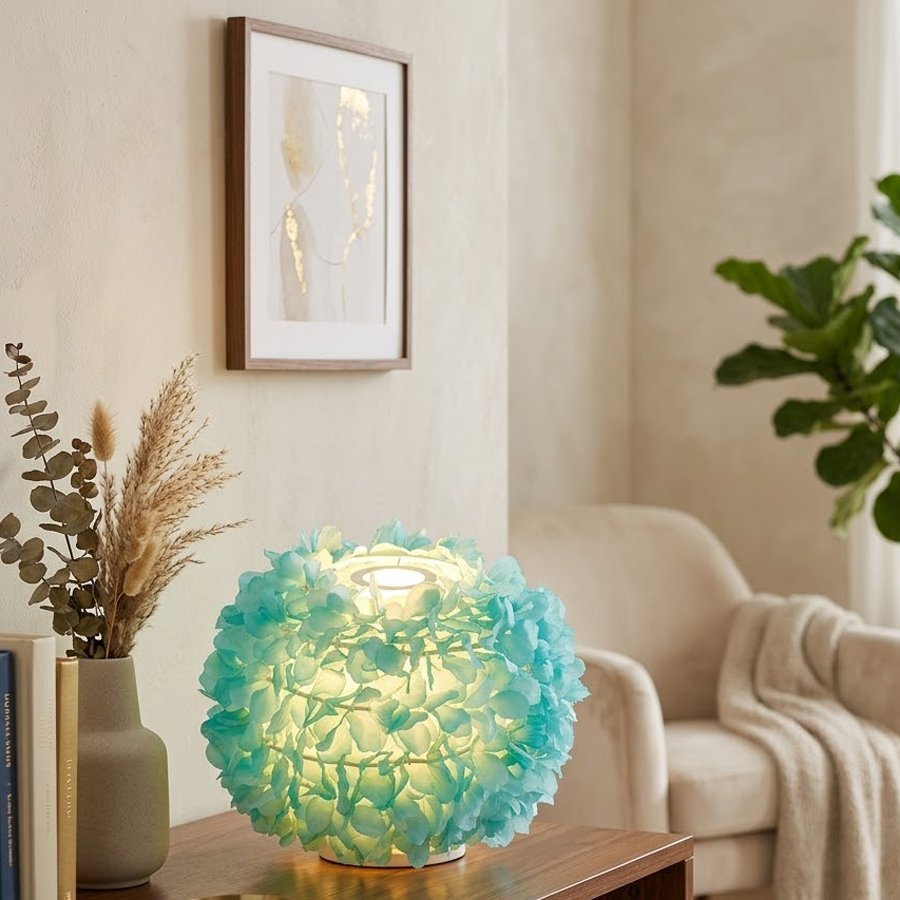 Forest‑style green hydrangea spherical lampshade, artificial flower ball lampshade, flower‑shade accessories for wedding & bedroom table lamps and chandeliers