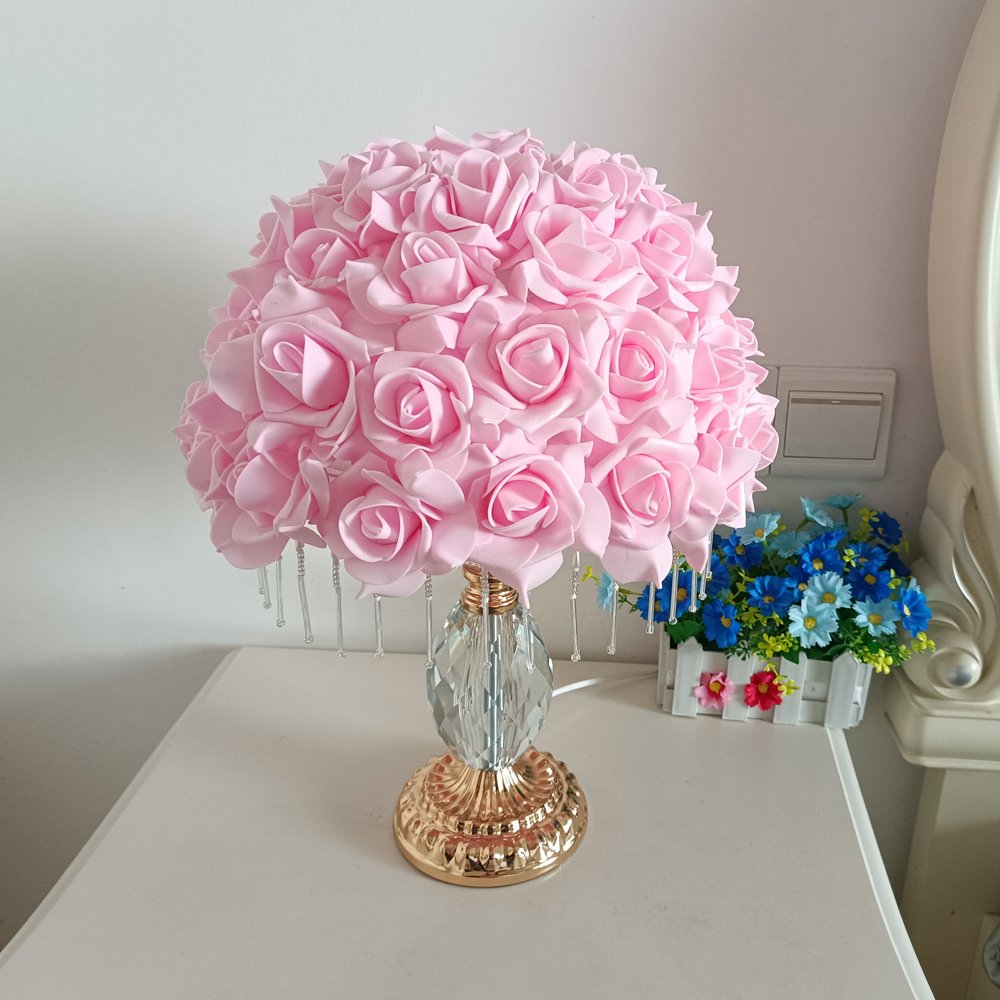 Pink Rose Ball Crystal Table Lamp, Crystal Tassel Vintage Desktop Lamp, Atmosphere Lamp for Wedding Gifts