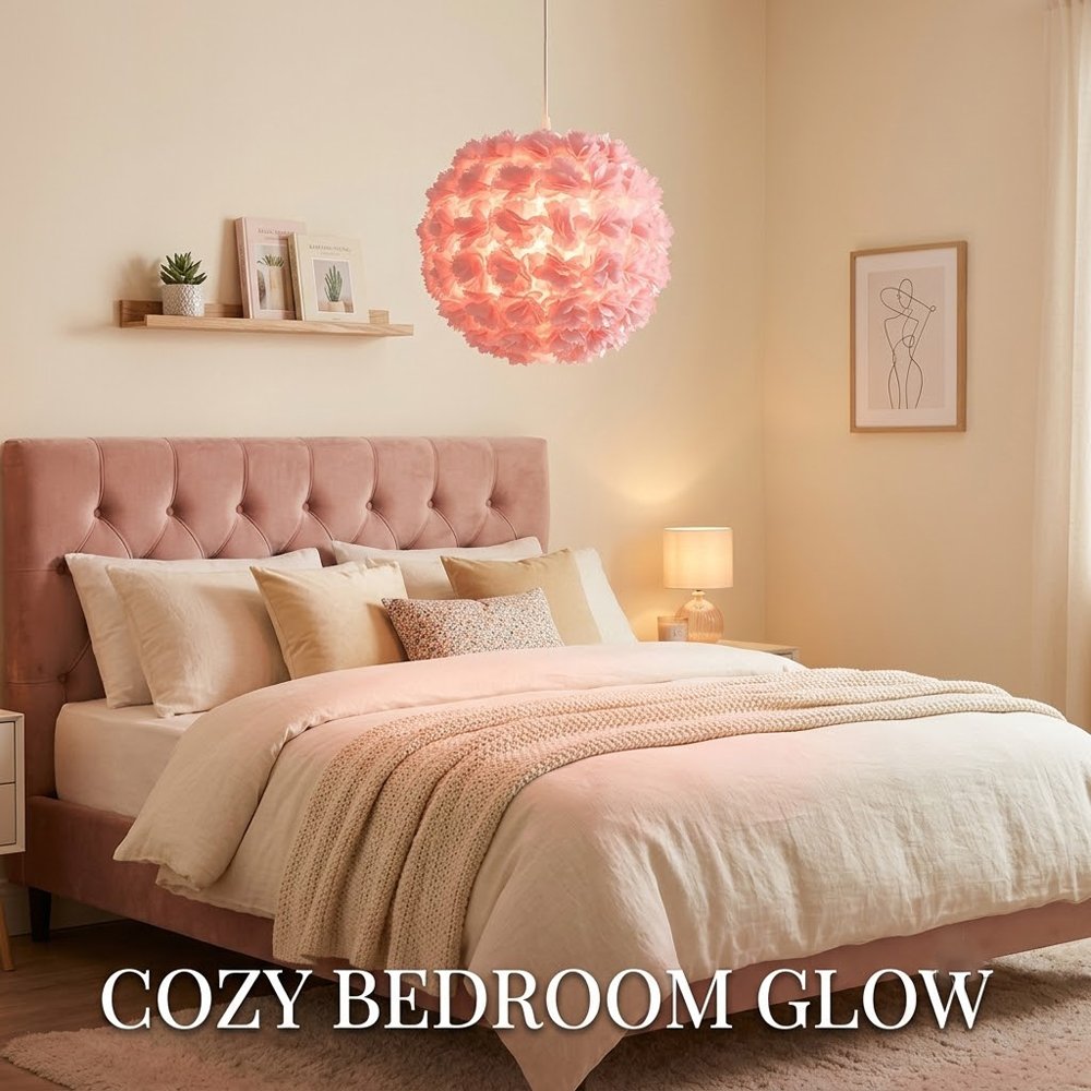 French Romantic Fabric Flower Lampshade, Cozy Aesthetic Pastel Purple/Pink Desk Light Shade Replacement, Dreamy Bedside Room Decor (Lampshade Only)