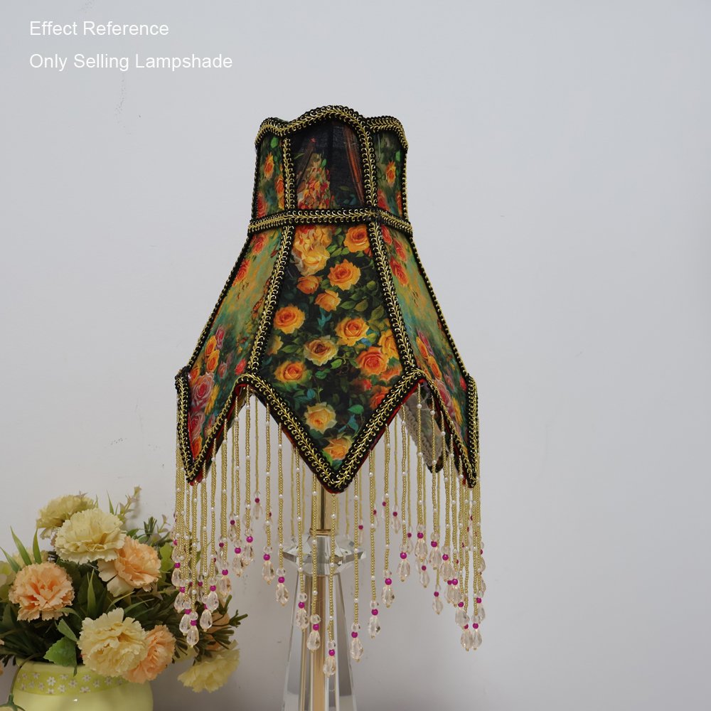 Gothic Romantic Floral Lampshade for Desk Lamp, Retro Oil Painting Style Light Shade with Fringe, Antique Home Decor