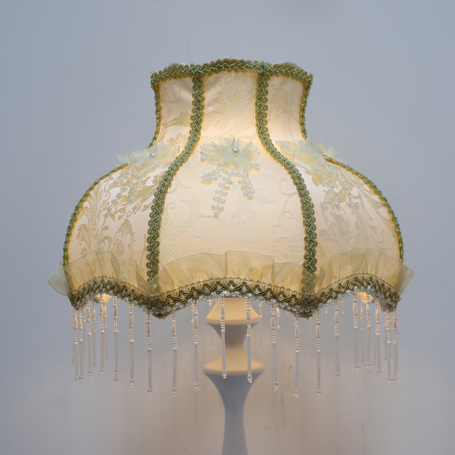 Vintage-style lace silk embroidered pearl linen shades