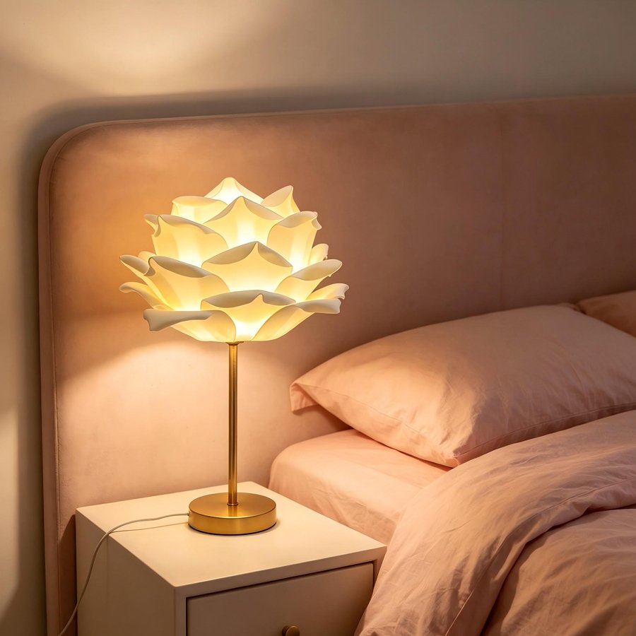 Desktop Table Lamp with Simulated Large Rose‑Petal Shape, Romantic Small Table Lamp for Bridal Chamber and Homestay Decoration