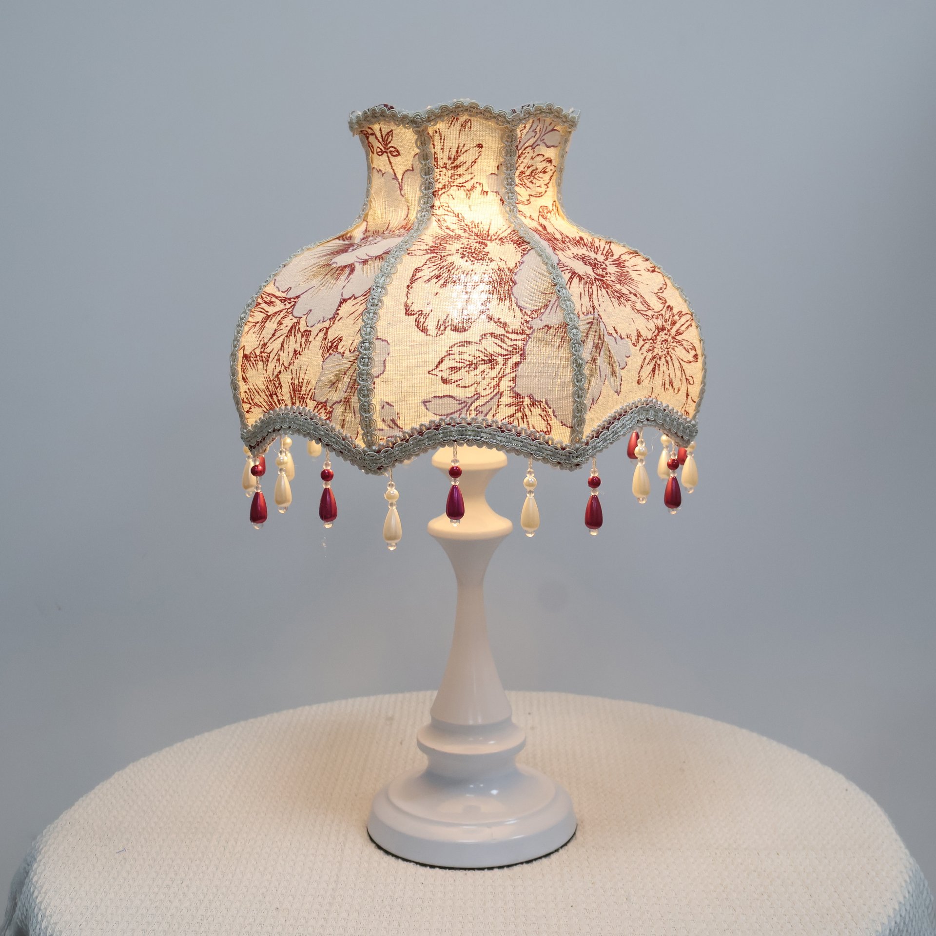 Vintage Rose Carnation Print Silk Fabric Jewel Tone Pendant Light Shade