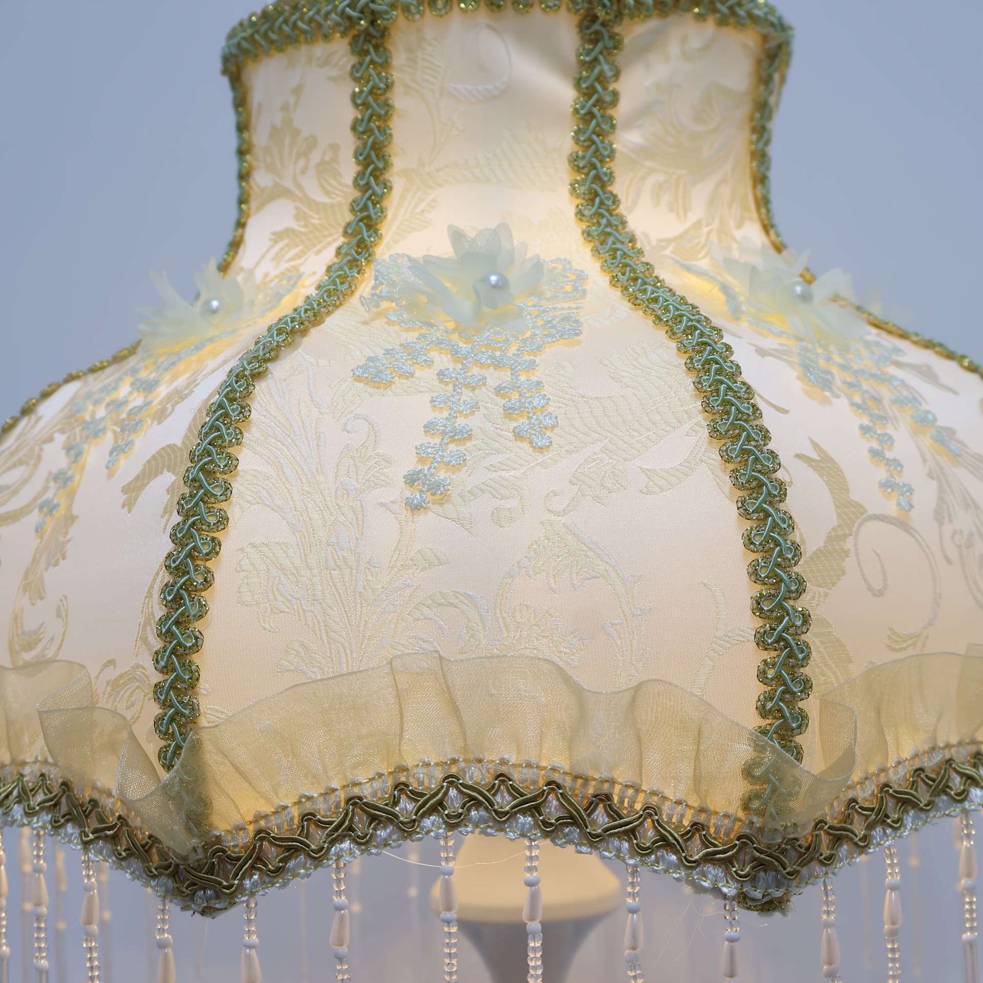 Vintage-style lace silk embroidered pearl linen shades