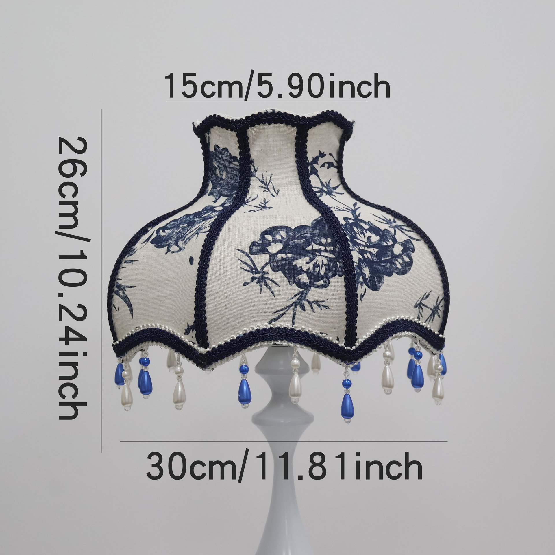 Vintage Chrysanthemum Pattern Silk-Cotton Fabric Blue and White Pearl Pendant Light Shade