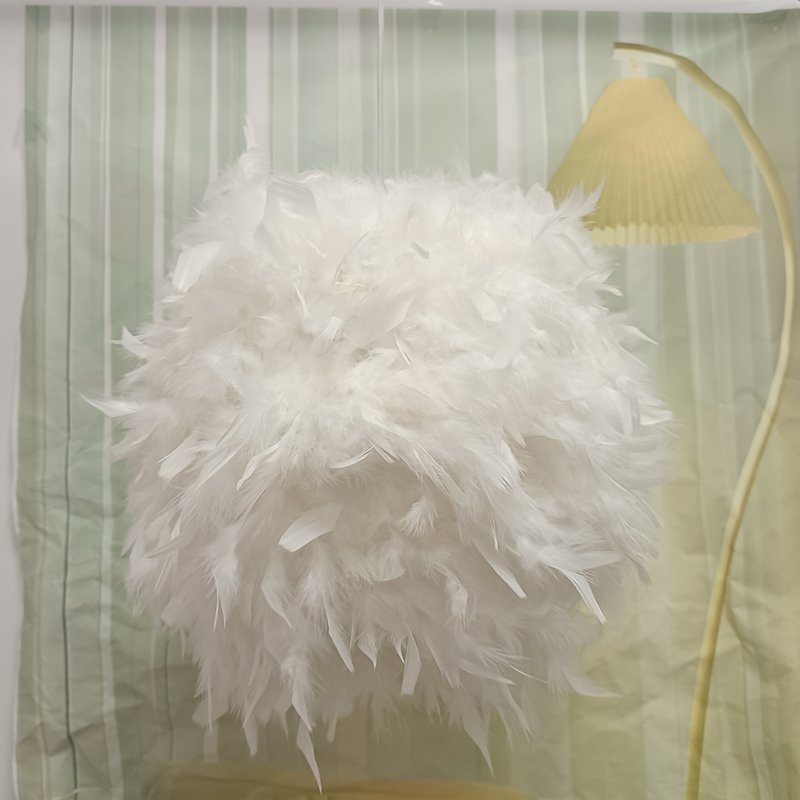 White badminton‑shaped lampshade, fluffy feather spherical chandelier shade, popular decorative lamp accessory for bedroom and dining room
