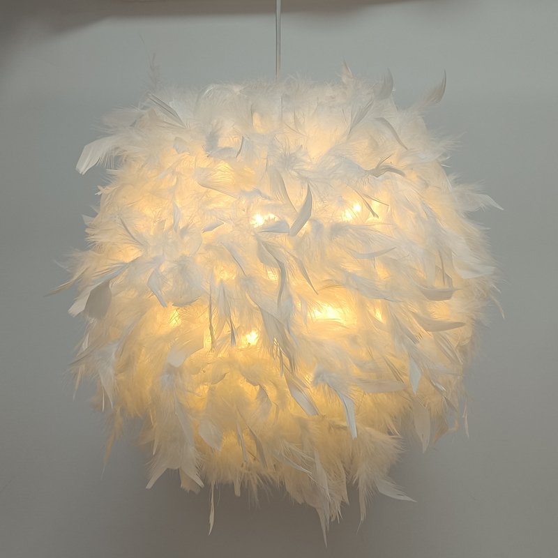 White badminton‑shaped lampshade, fluffy feather spherical chandelier shade, popular decorative lamp accessory for bedroom and dining room