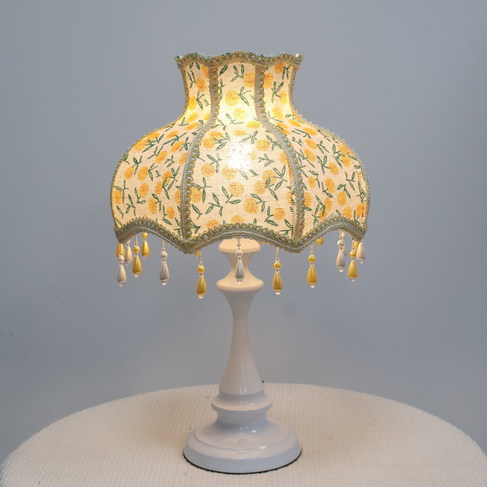 Vintage Orange Fruit Floral Pearl Gold Pearl Luo Su Shade - French Country-style Replacement Table Lamp Shade