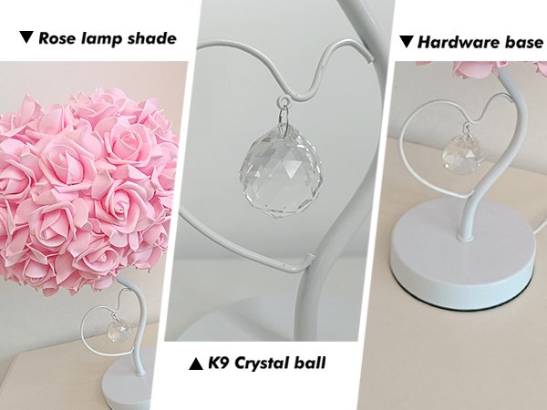 French Romantic Rose Ball Table Lamp – Girlish Heart‑Loving Crystal Pendant Desktop Night Light – Cozy Bedroom Bedside Decorative Lamp