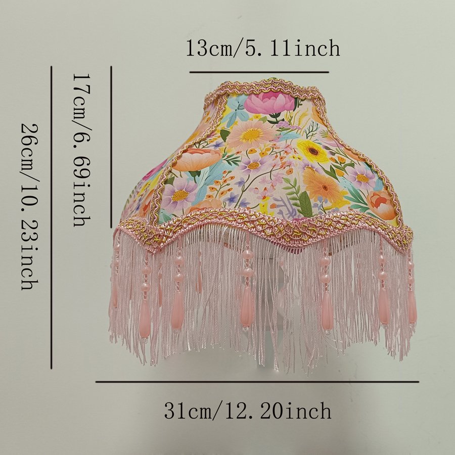 Colorful Garden Floral Print Fabric Lampshade, Pink Tassel Bead Pendant Replacement Lamp Shade for Table Floor Lamp Home Decor