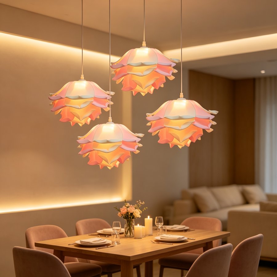 Pink‑white gradient large rose lampshade, 3D flower‑shaped lampshade, replacement shell for bedroom and wedding‑room table lamps and wall lamps, simulated large rose fabric lampshade, petal‑shaped lampshade