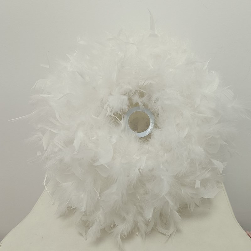 White badminton‑shaped lampshade, fluffy feather spherical chandelier shade, popular decorative lamp accessory for bedroom and dining room