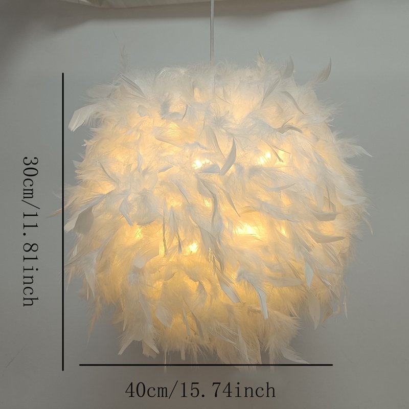 White badminton‑shaped lampshade, fluffy feather spherical chandelier shade, popular decorative lamp accessory for bedroom and dining room