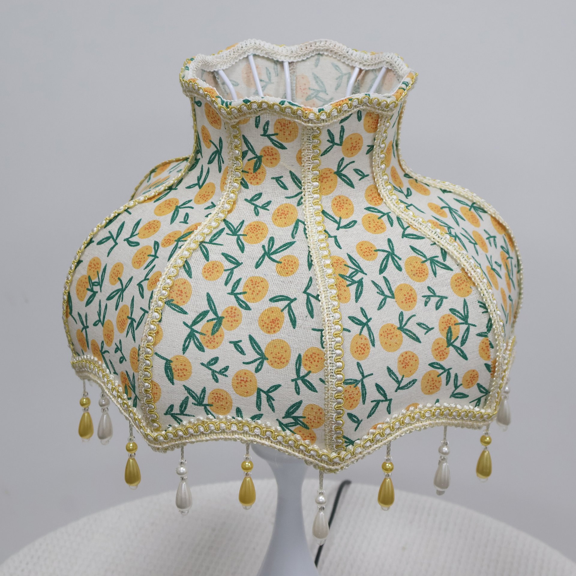 Vintage Orange Fruit Floral Pearl Gold Pearl Luo Su Shade - French Country-style Replacement Table Lamp Shade