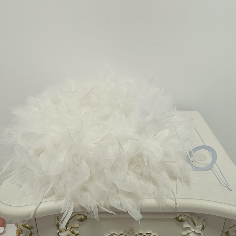 White badminton‑shaped lampshade, fluffy feather spherical chandelier shade, popular decorative lamp accessory for bedroom and dining room