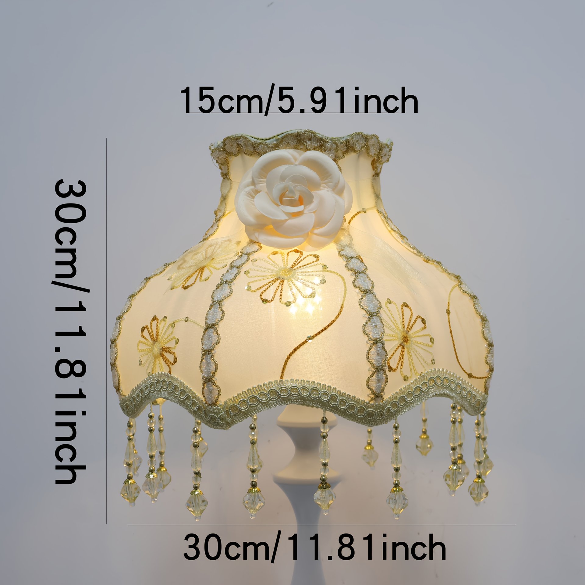 Vintage Embroidered Fabric Shade, featuring Swarovski Crystal and Mountain Tea Flower Pattern.