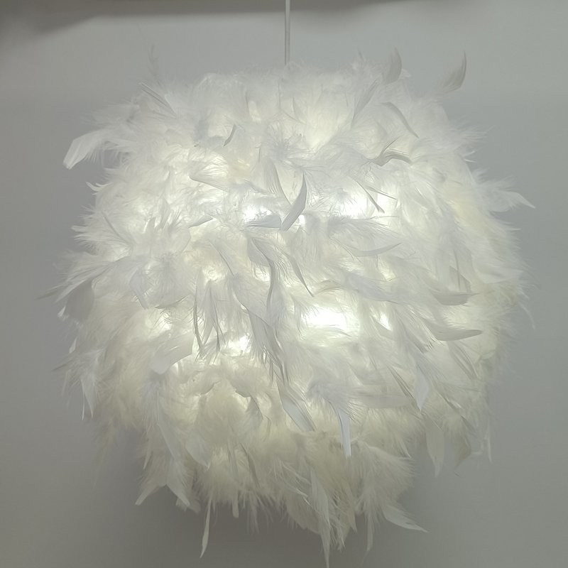 White badminton‑shaped lampshade, fluffy feather spherical chandelier shade, popular decorative lamp accessory for bedroom and dining room