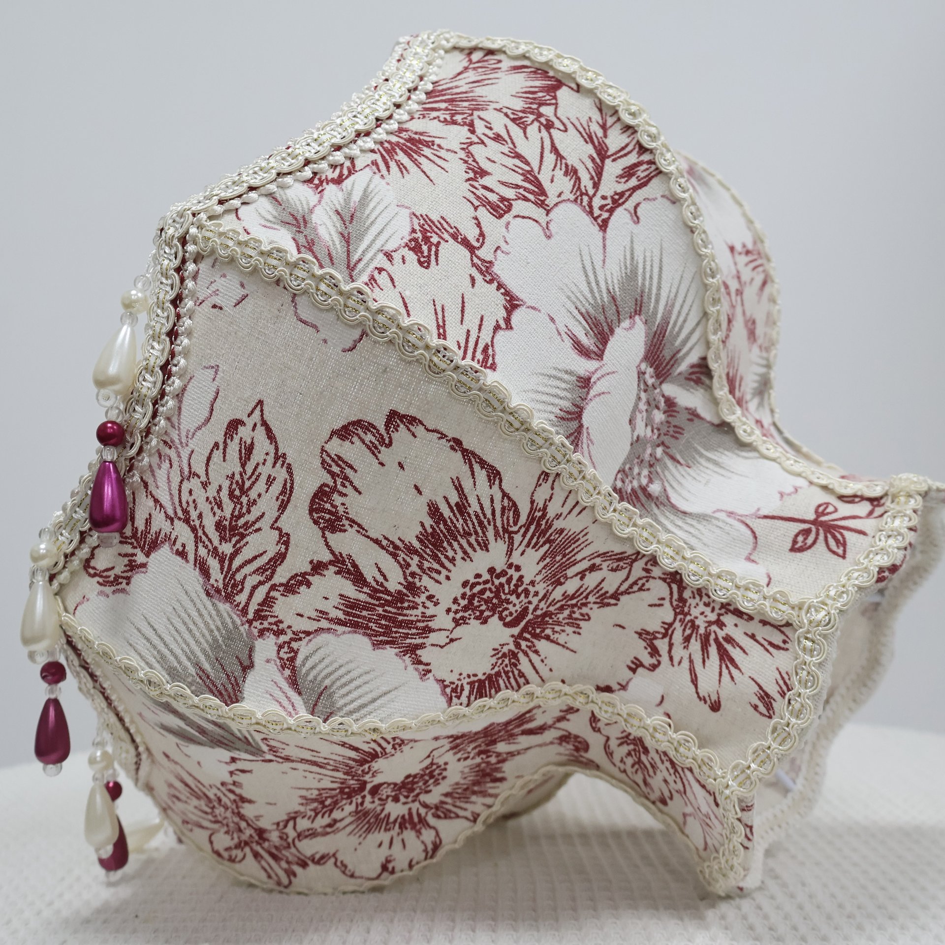 Vintage Rose Carnation Print Silk Fabric Jewel Tone Pendant Light Shade
