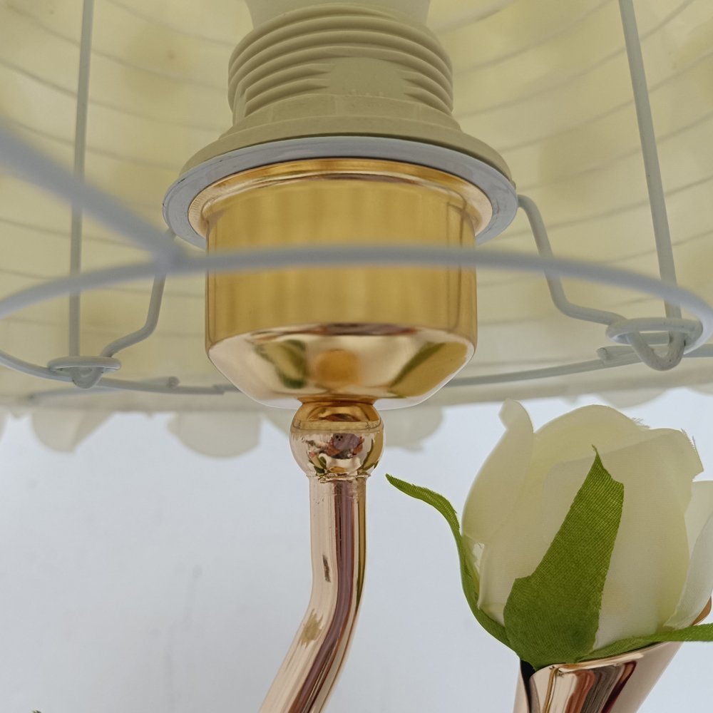 Realistic White Rose Spherical Bouquet Table Lamp with Curved Golden Stand – Luxury Floral Déc
