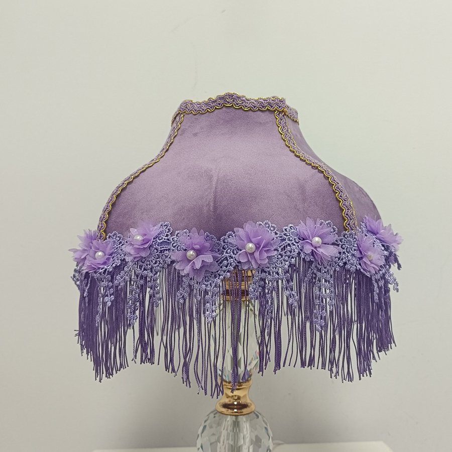 Purple Velvet Fabric Lampshade Flower Pearl Lace Purple Tassel Lamp Shade For Table Lamp Bedroom Vintage Home Decor