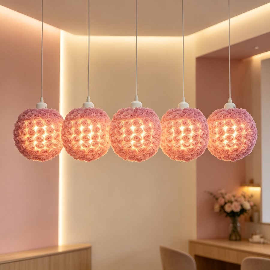 Warm and Romantic White & Taro‑Purple 3D Rose Sphere Fabric Lampshade, Replacement Lampshade Accessory for Girl‑Style Bedroom Pendant Lights and Table Lamps, Lampshade for Wedding Decorative Pendant Lights