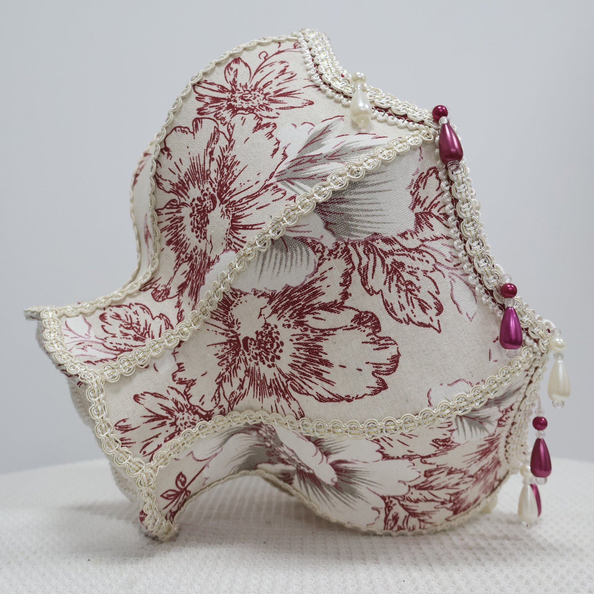 Vintage Rose Carnation Print Silk Fabric Jewel Tone Pendant Light Shade