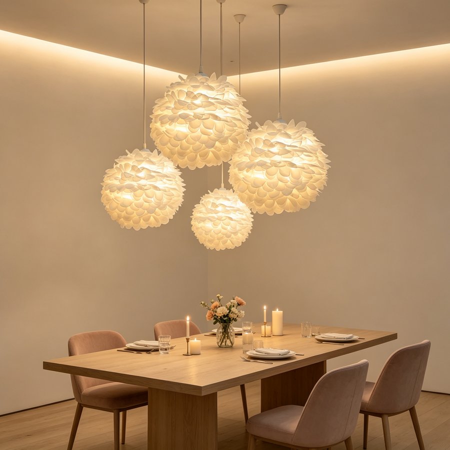 White Fabric Petal Sphere Lampshade, Romantic Flower Shaped Lamp Shade for Pendant Light Table Lamp Home Decor