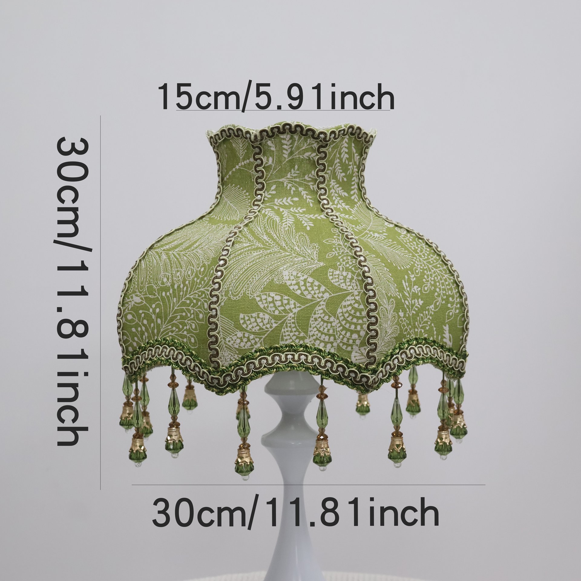 Vintage Green Botanical Embroidery Fabric Replacement Lamp Shade with Green Crystal Bead Tassels, French Country Decor Table Lamp Lampshade